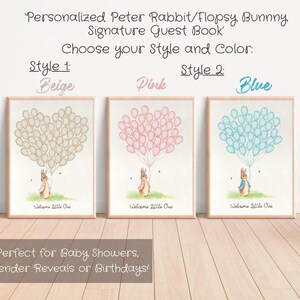 Personalized Peter Rabbit Baby Shower Signature Guest Book Balloons Flopsy Bunny Baby Shower Birthday Alternative Guest Book PRINTABLE