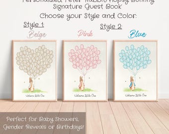 Personalized Peter Rabbit Baby Shower Signature Guest Book Balloons Flopsy Bunny Baby Shower Birthday Alternative Guest Book PRINTABLE
