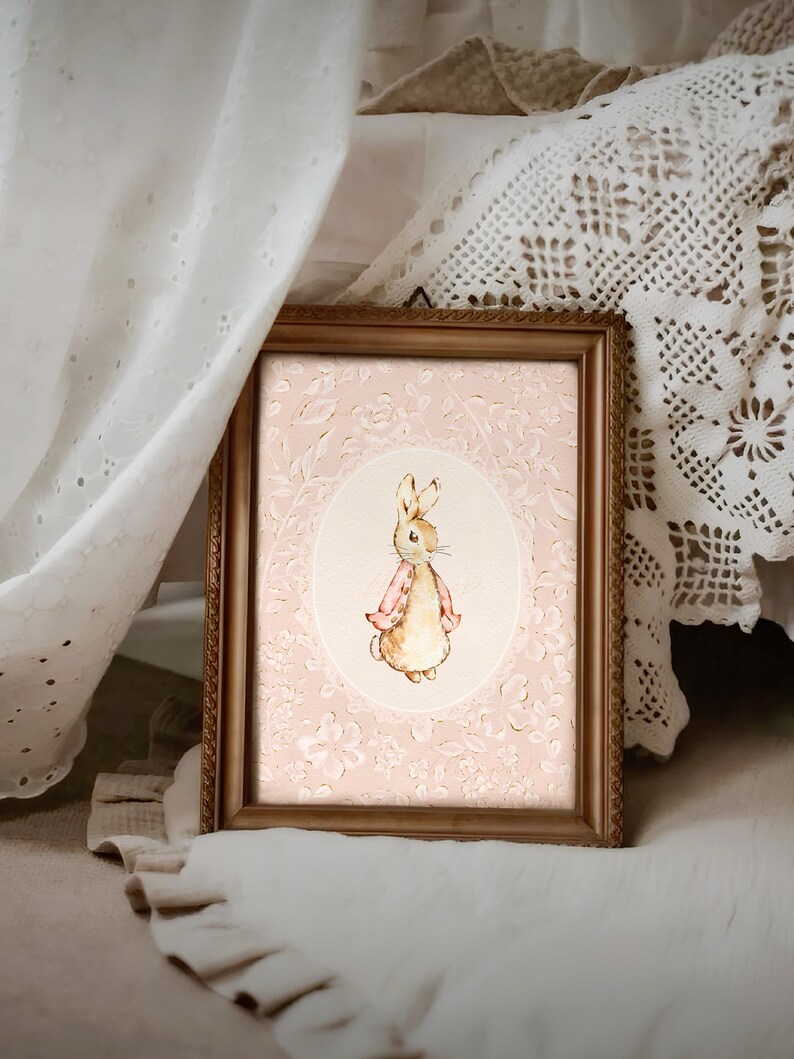 Peter Rabbit Prints Beatrix Potter Nursery Decor Vintage Pink Floral ...
