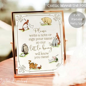 Classic Winnie The Pooh Sign Please Sign our Guestbook Sign Baby Shower Sign Birthday Sign PRINTABLE Digital Download Party Poster Decor