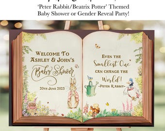 Classic Peter Rabbit Welcome Sign Personalized Baby Shower Welcome Sign Storybook Baby Shower Beatrix Potter Entrance Door Sign PRINTABLE