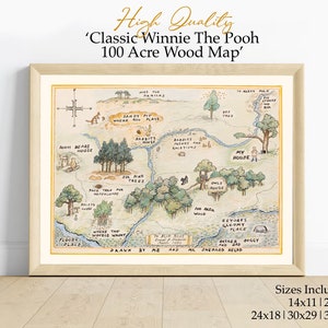 100 Acre Holzkarte Classic Winnie The Pooh Aker Map Print Winnie the Pooh Herzstück Kinderzimmer Dekor Baby Shower Baby Shower DRUCKBARE Art