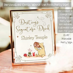 Winnie the Pooh Party Table Sign Classic Winnie the Pooh Baby Shower Sign Personalized For You Sign Birthday Party Sign PRINTABLE Decor