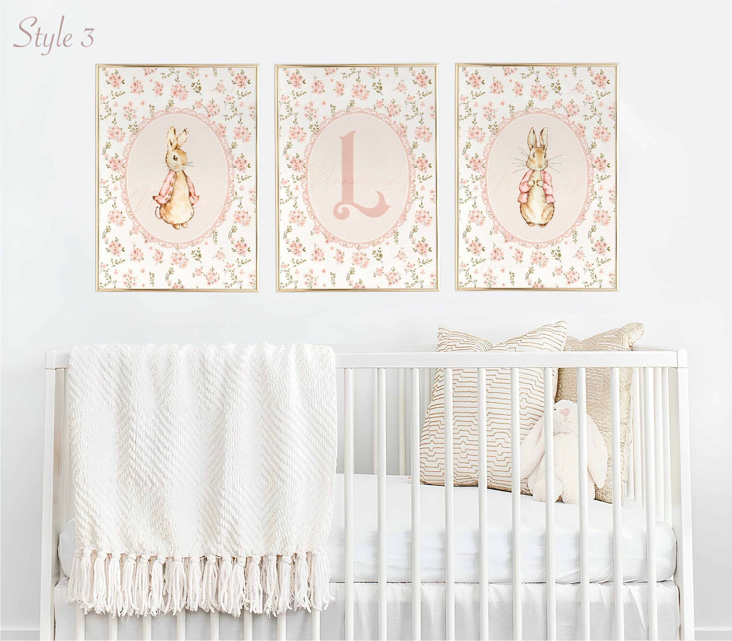 Peter Rabbit Prints Personalized Monogram Nursery Prints Vintage Floral ...