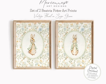 Peter Rabbit Drucke Kinderzimmer Prints Vintage Peter Rabbit Drucke Beatrix Potter Kunst Kinderposter Vintage Sage Blumen Storybook Art PRINTABLES