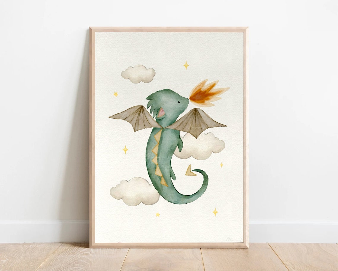 Dragon Prints Fairytale Nursery Decor Dragon Nursery Kids Room Mythical ...