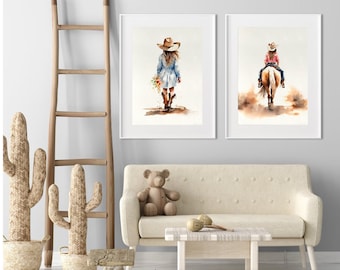 Cowgirl Prints Western Cowgirl Prints Cowgirl on Horse Cowgirl with Flowers Girls Nursery Prints Country Girls Room Decor PRINTABLE Wall Art