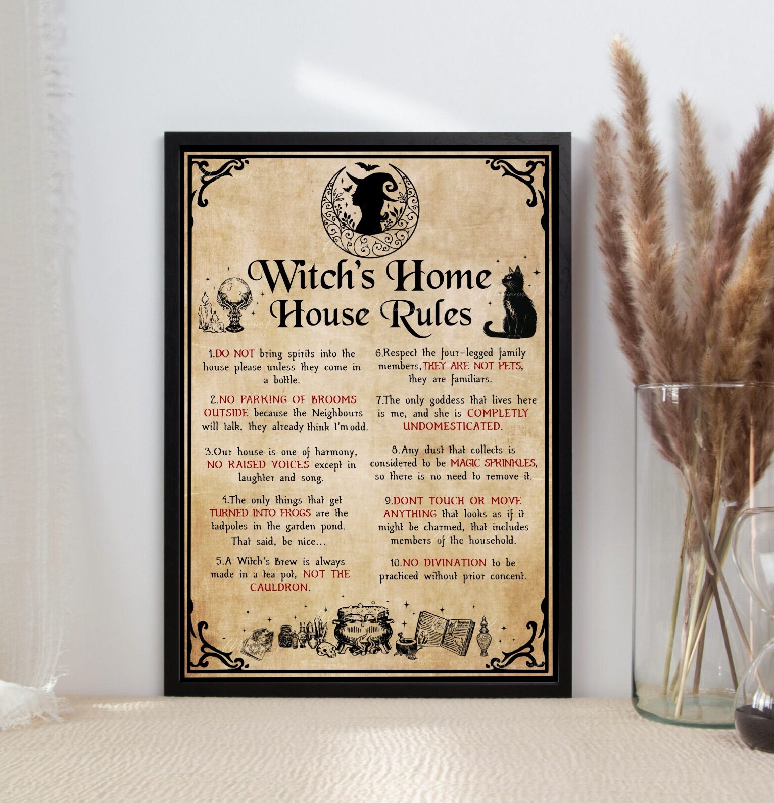 Witchs Home House Rules Witch Art Print Witchy Home Decor Halloween ...