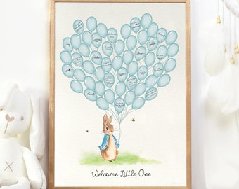 Peter Rabbit Baby Shower Signature Guest Book Print 55 Blue Balloons Baby Shower Alternative Signature Guest Book Bunny PRINTABLE