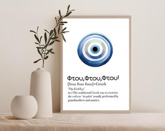 Evil Eye Print Greek Mati Print Definition Greece Wall Art Blue Evil Eye Home Decor Minimalistic Print Greek Decor PRINTABLE Wall Art #126