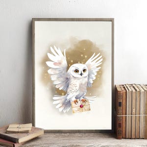 Schneeeule Eule Poster Zauberer Poster Zauberer Poster Zauberer Kinderzimmer Dekor Aquarell Kinderzimmer Magie Schule Kinderzimmer Dekor DRUCKBARE Wandkunst