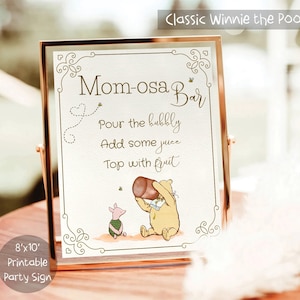 Winnie the Pooh Baby Shower Sign Mimosa Bar Sign Classic Winnie The Pooh Party Sign Drink Sign Table Sign Decor PRINTABLE Digital Download