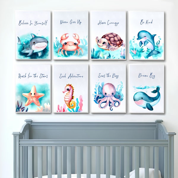 Sea Baby Animal Prints Sea Nursery Decor Watercolor Ocean Nursery Art Nautical Theme Quotes Kids Room Decor Set of 8 PRINTABLE Wall Art #130