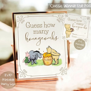 Winnie the Pooh Baby Shower Sign with Answer Card Classic Winnie The Pooh Party Table Sign Guess How Many Honeycombs Sign PRINTABLE Decor