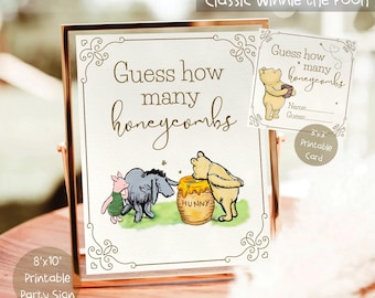 Winnie the Pooh Baby Shower Sign with Answer Card Classic Winnie The Pooh Party Table Sign Guess How Many Honeycombs Sign PRINTABLE Decor