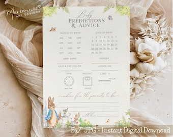 Baby Prediction and Advice Cards Blue Peter Rabbit Baby Shower Game Baby Predictions Game Baby Shower Activity Beatrix Potter PRINTABLE