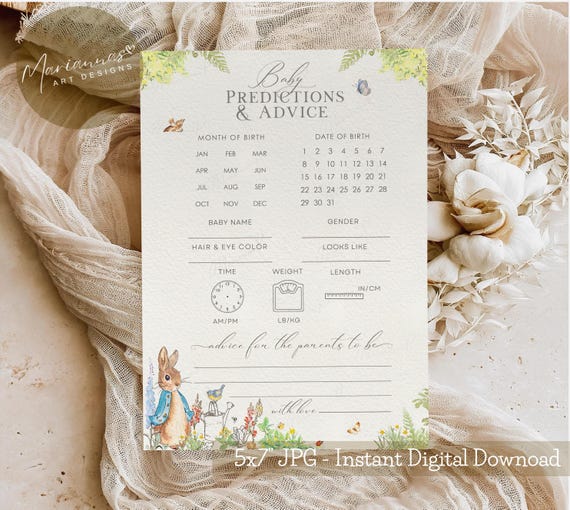 Baby Prediction and Advice Cards Blue Peter Rabbit Baby Shower Game Baby Predictions Game Baby Shower Activity Beatrix Potter PRINTABLE