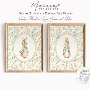 Peter Rabbit Nursery Decor Vintage Peter Rabbit Prints Beatrix Potter Inspired Nursery Prints Vintage Floral Storybook Art PRINTABLES