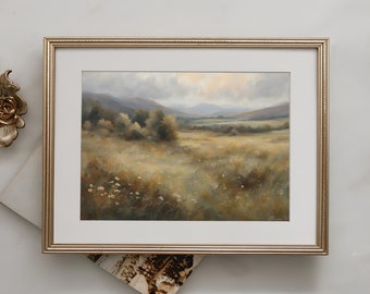 Impresión de paisaje rural, paisaje vintage, pintura de campo primaveral, arte paisajístico, impresión antigua, decoración rústica de granja, arte imprimible n.° 104