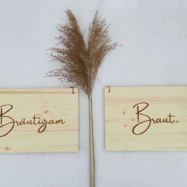 Braut & Bräutigam Schild, Personalisiertes Holzschild, Hochzeitsschild, Stuhlschilder Hochzeit