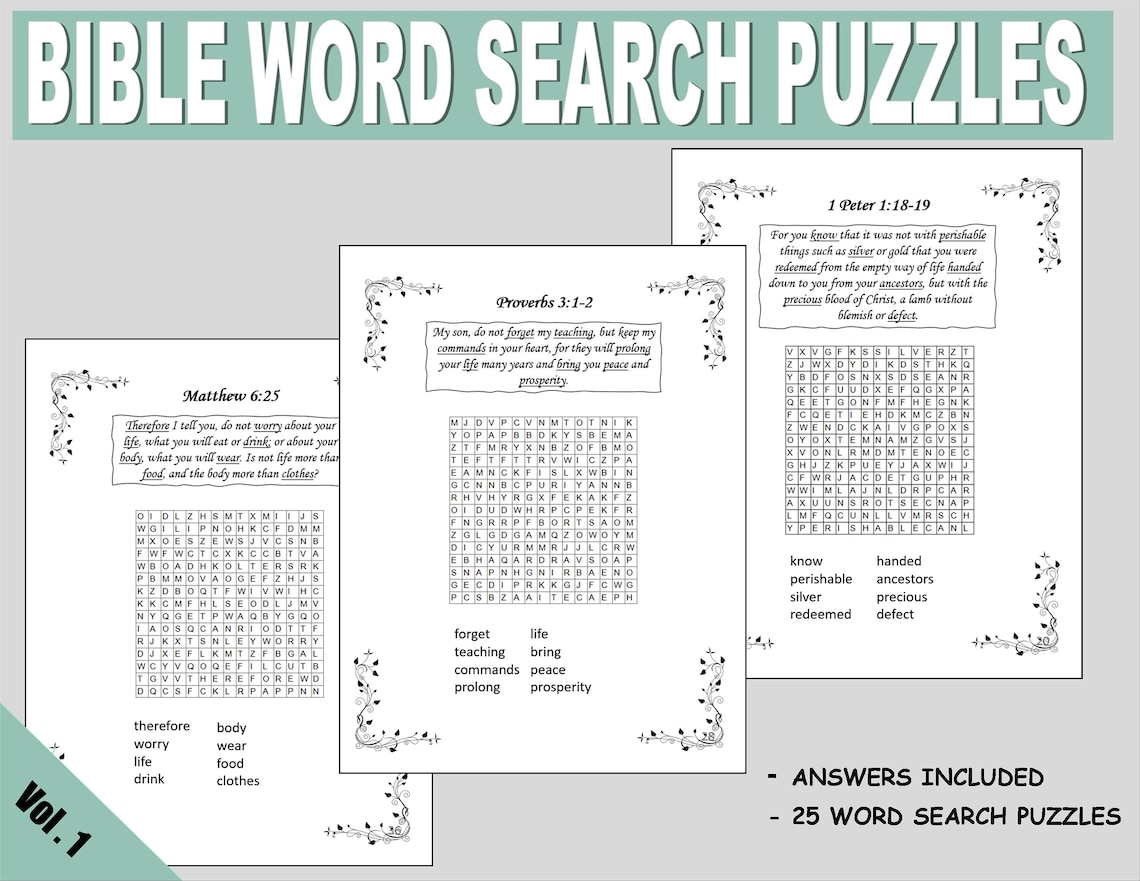 Bible Word Search, Bible Printables, Bible Activity Pages, Bible