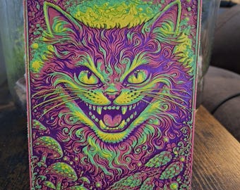 Psychedelic cat painting, colorful wall decoration, 3D print, unique piece