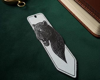 Panther bookmark, engraving style, wild animal, reading accessory, gift idea for readers