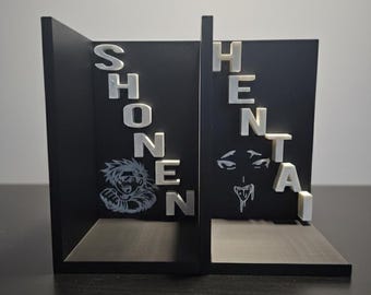 3D Printed Manga Bookends – Black Anime Book Holder – Minimalist Otaku Decoration – Manga Fan Gift