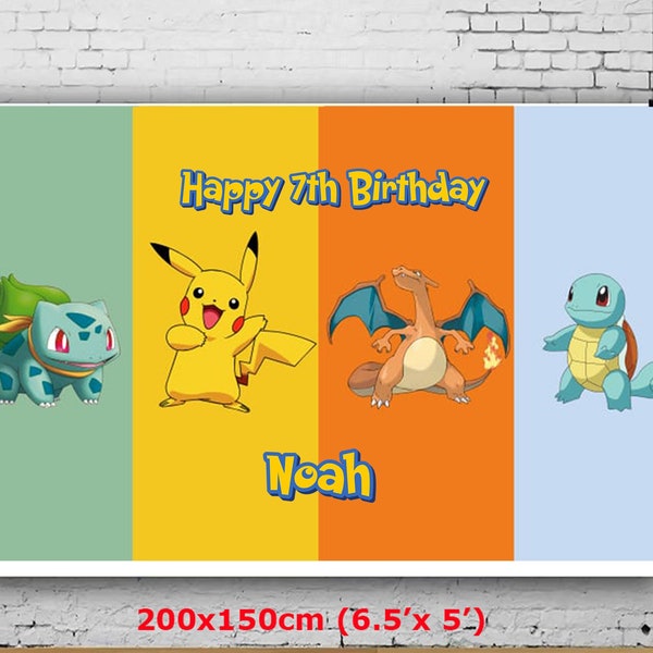 Personalized Wall Décor | Pokémon | Birthday Banner | Back Drop | Pikachu, Charmander, Bulbasaur, Squirtle