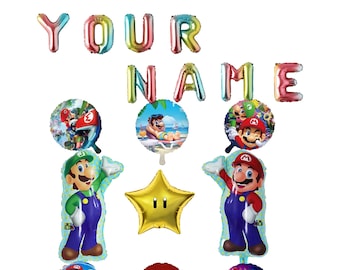 Personalization Super Mario Foil Balloons | Set of 9 Large Super Mario Foil Balloons | Perfect for Any Fan! - Birthday Decoration