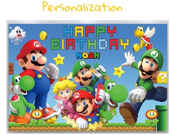 Personalized Wall Décor | Super Mario Game Backdrop| Tapestry - Happy Birthday Party - Photo Background Banner - Game  (150x100cm / 5x3 ft)
