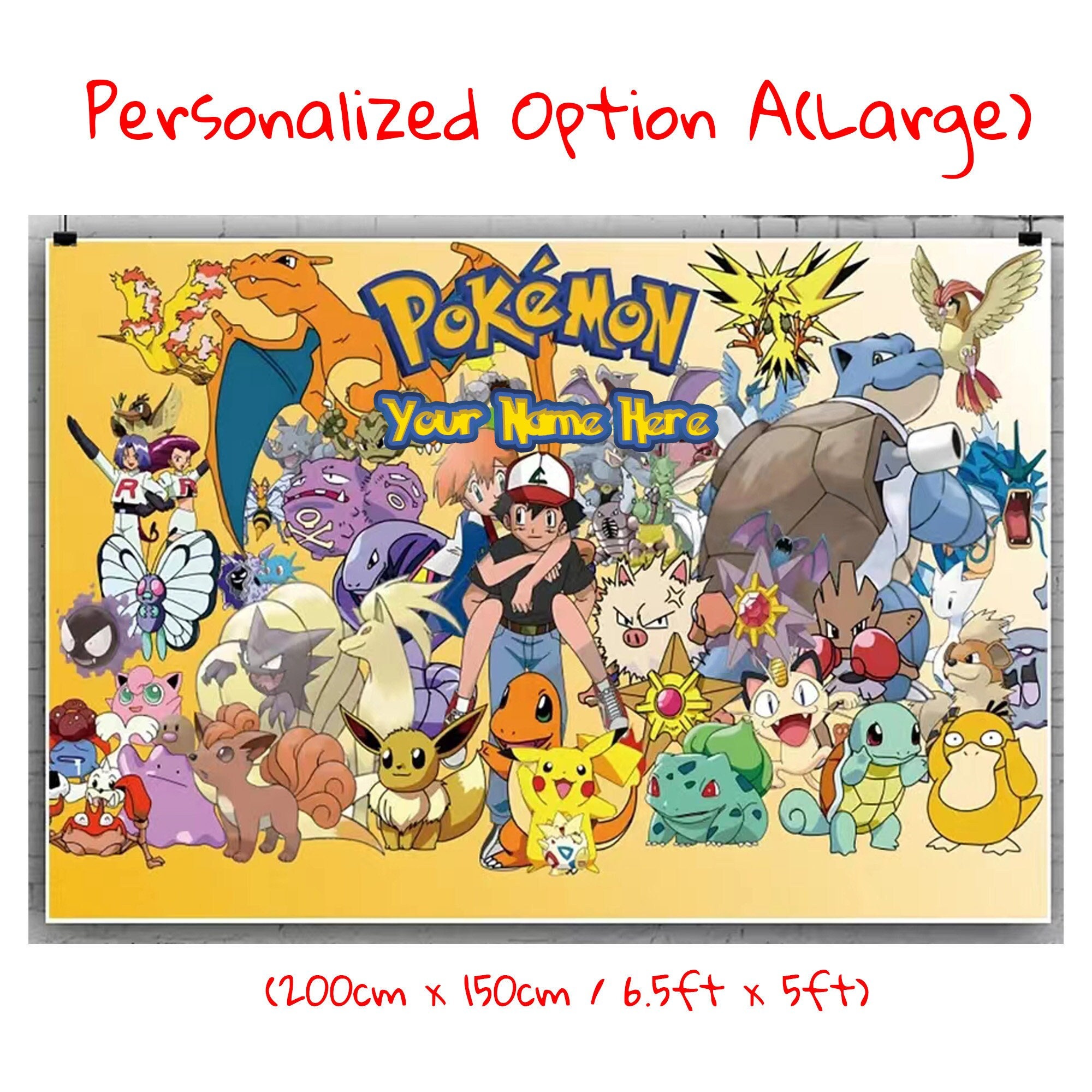 Personalized Wall Décor | Pokémon | Happy Birthday | Back Drop | Pikachu, Charmander, Bulbasaur, Squirtle