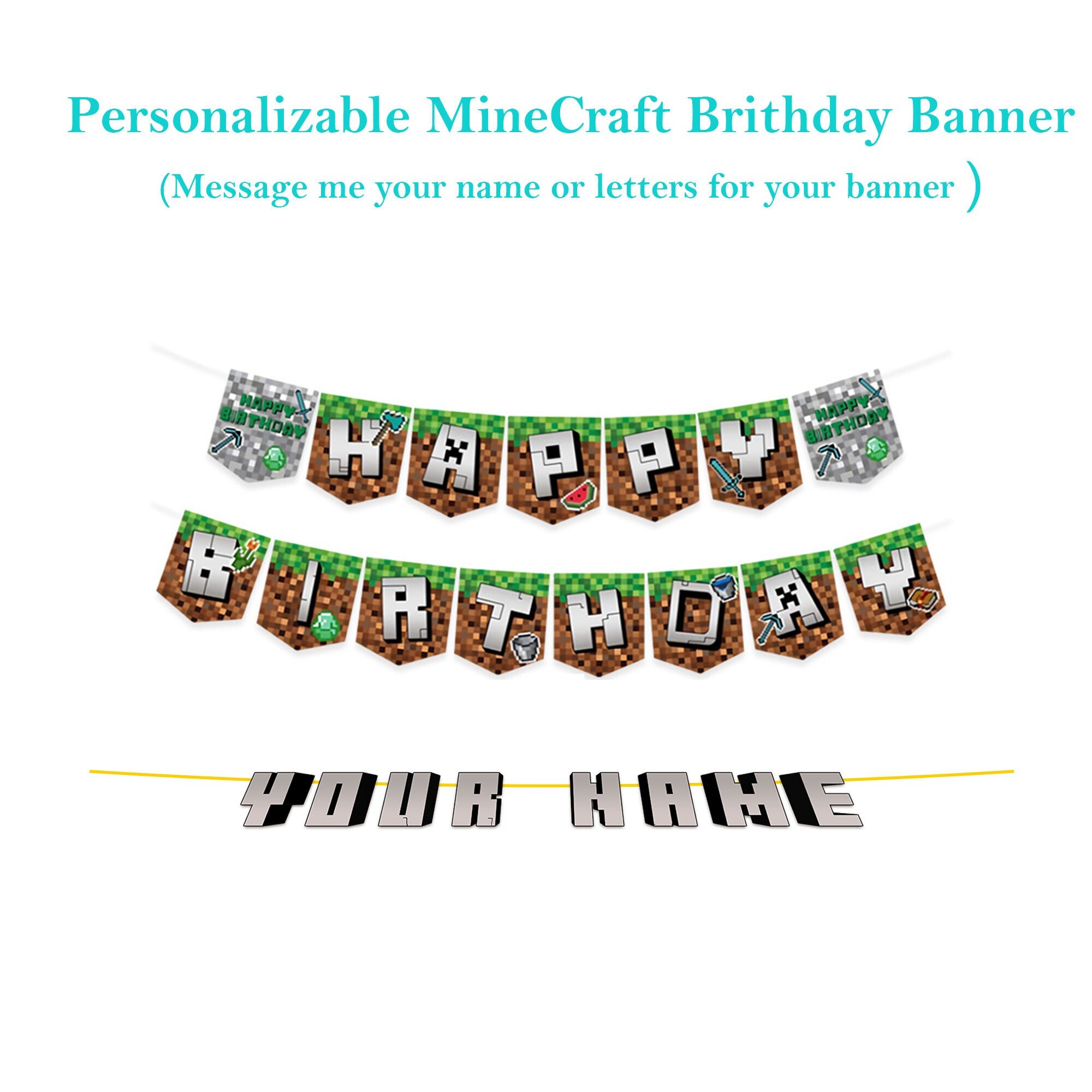 Personalization Minecraft Birthday Party Decoration Minecraft Birthday 1 Banner 1 Backdrop 18 Balloon