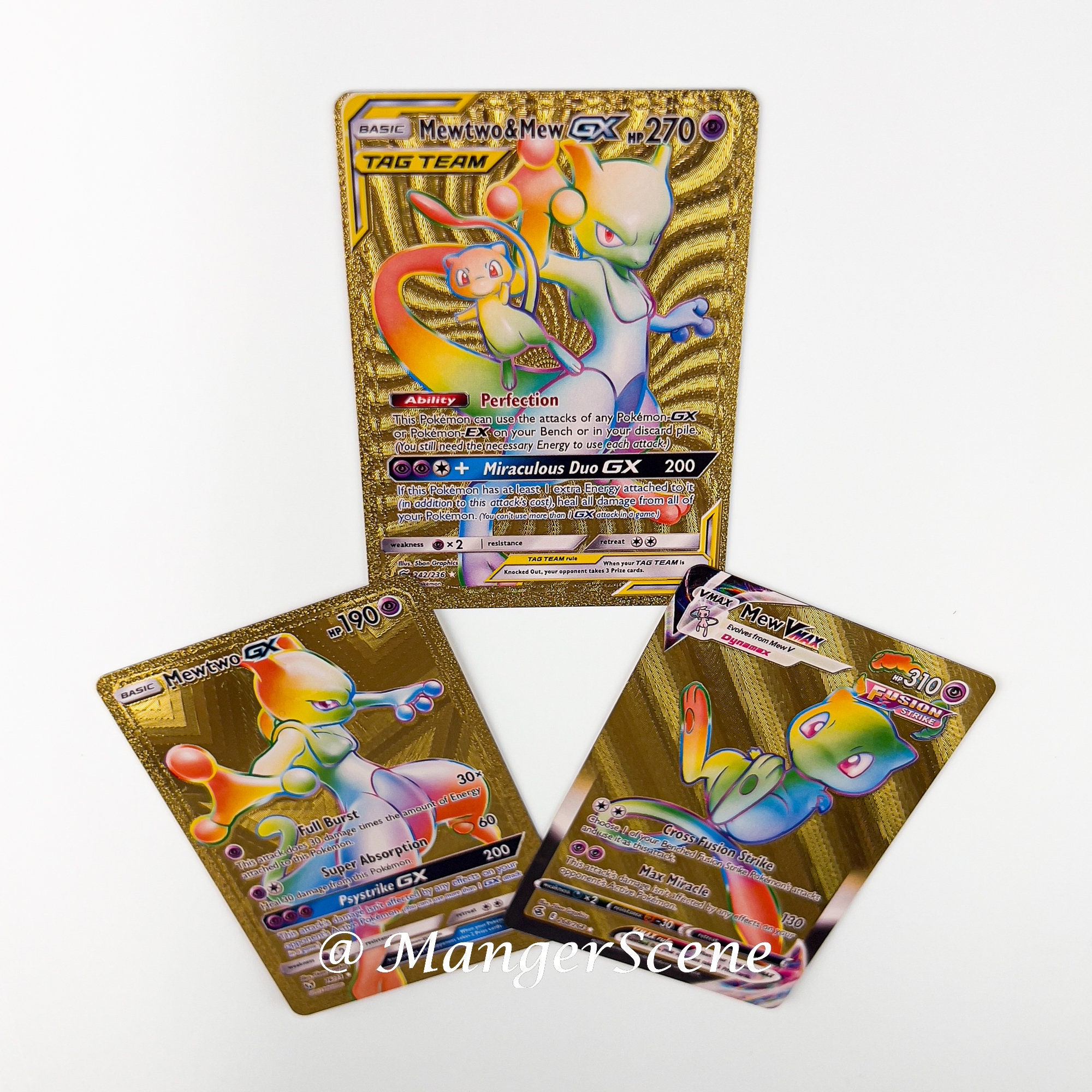 Pokémon Metal Gold Collection Cards, Mewtwo, Mew, V, Pikachu, Vmax