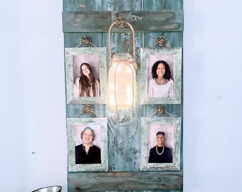 4 Frame Memory Board, Mason Jar Wall Sconce, Mason Jar Sconce with Lights, Mason Jar Wall Decor, Country Farmhouse Wall Decor