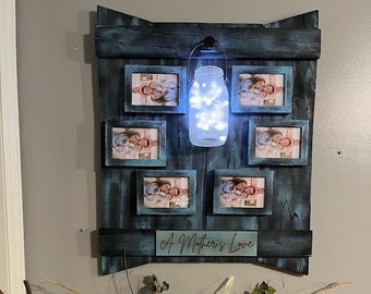 6 Frame Memory Board, Mason Jar Wall Sconce, Mason Jar Sconce with Lights, Mason Jar Wall Decor, Country Farmhouse Wall Decor