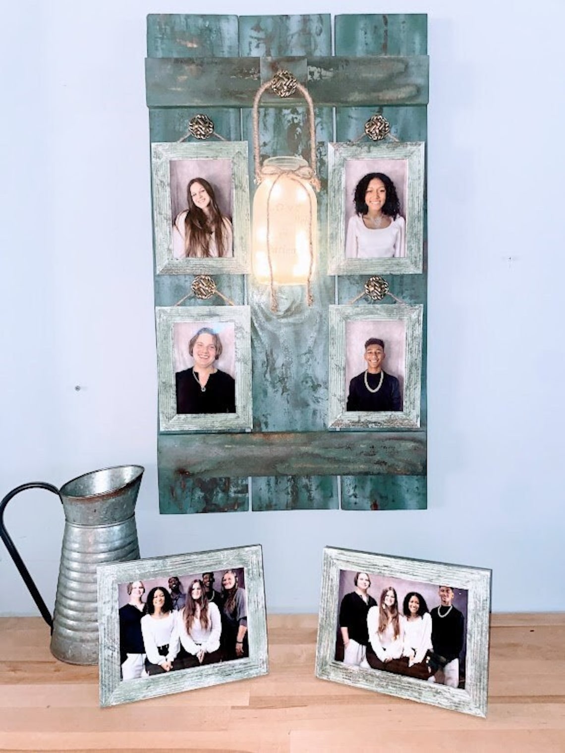 4 Frame Memory Board, Mason Jar Wall Sconce, Mason Jar Sconce with Lights, Mason Jar Wall Decor, Country Farmhouse Wall Decor image 1
