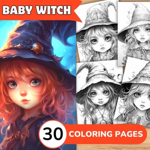 Witch Coloring Pages, Witch Coloring Book, Witch Grayscale Coloring, Girl Coloring Book, Girl Grayscale Coloring