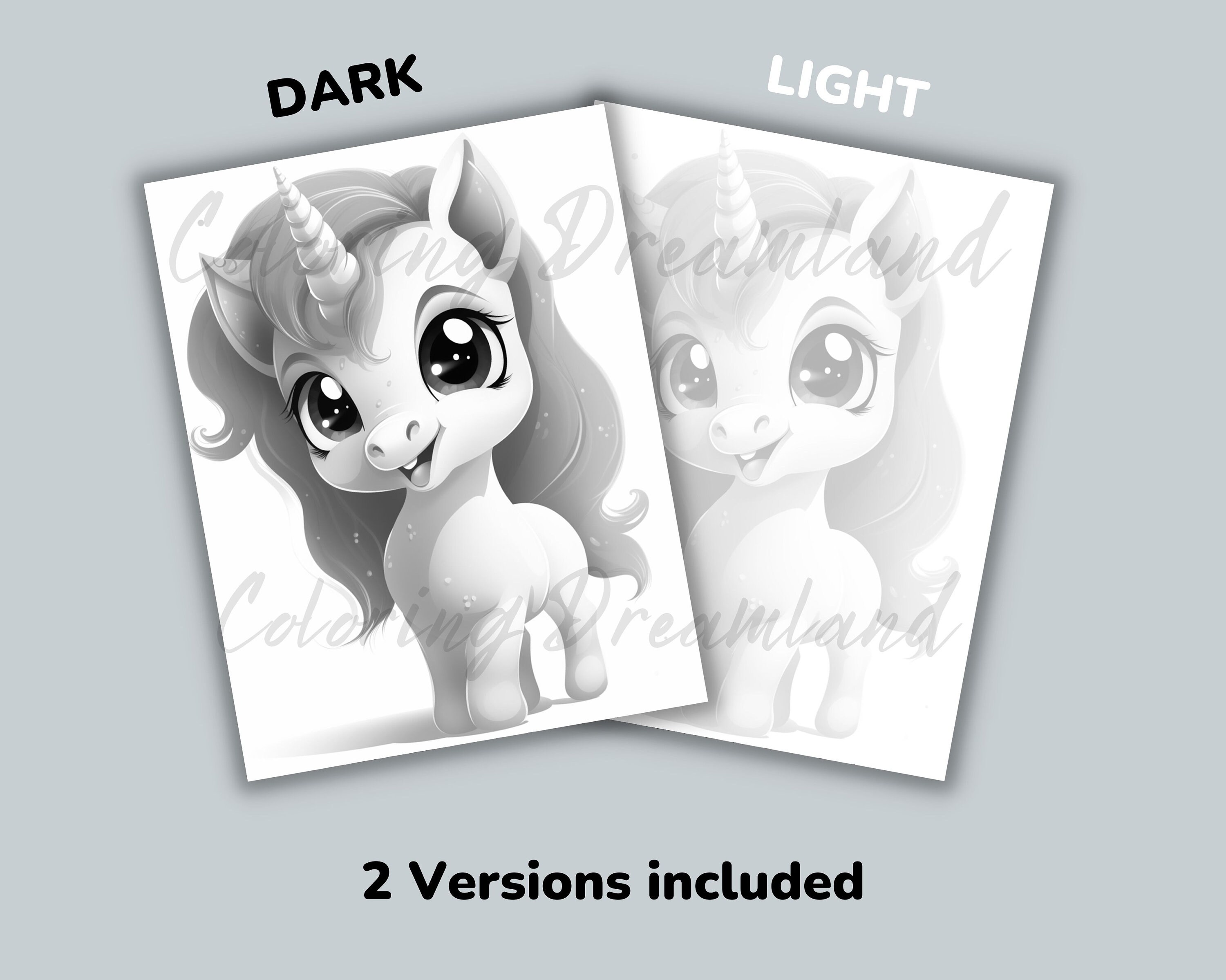 Unicorn Coloring Pages Book Cute Unicorn Grayscale Coloring - Etsy