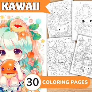 Kawaii Coloring Pages, Kawaii Coloring Book, Kawaii Coloring Template, Kawaii Digital Coloring, Printable Coloring Pages