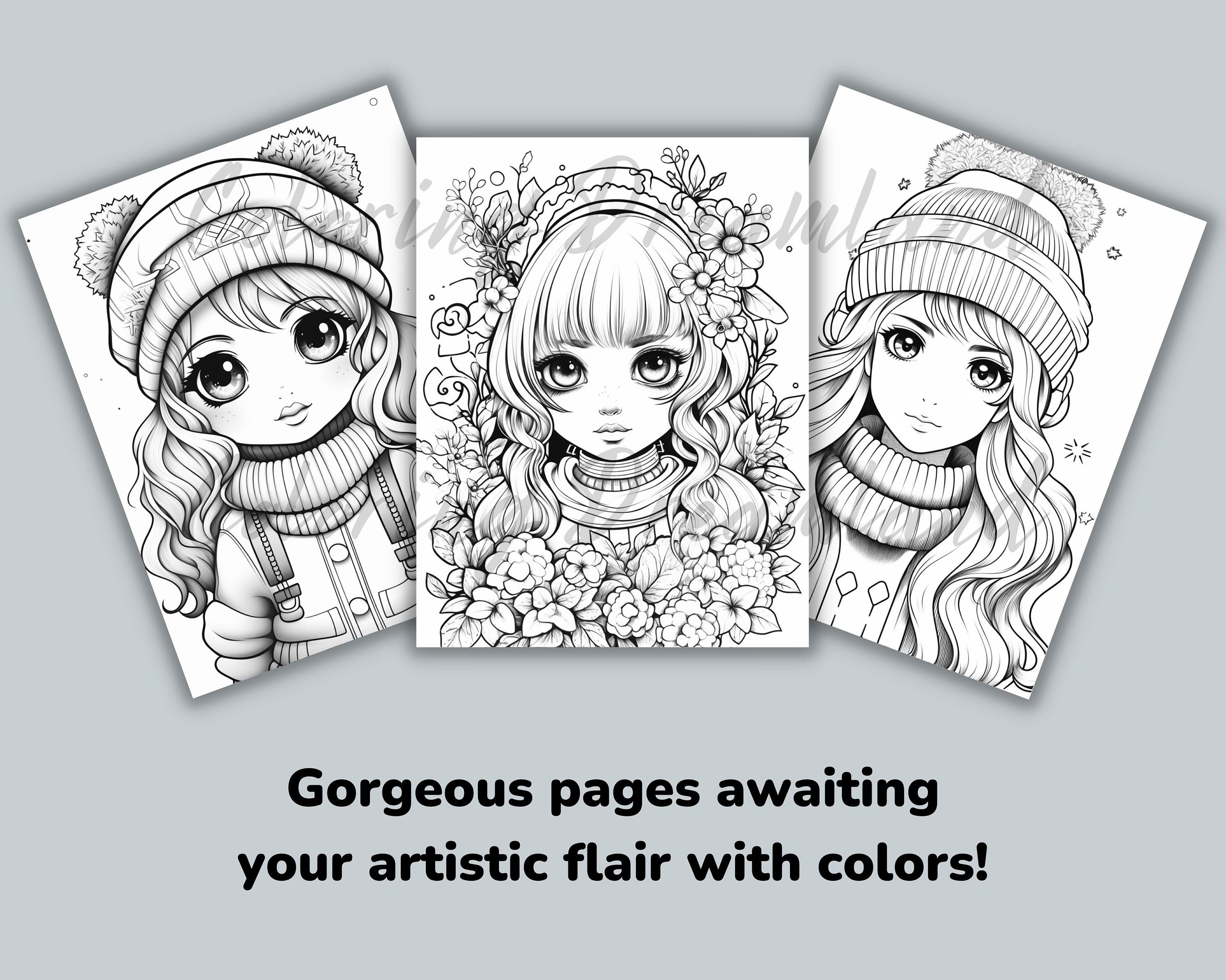 Kawaii Colorful: Anime Girls Coloring Pages: SET 1 by Wanida Baokantee