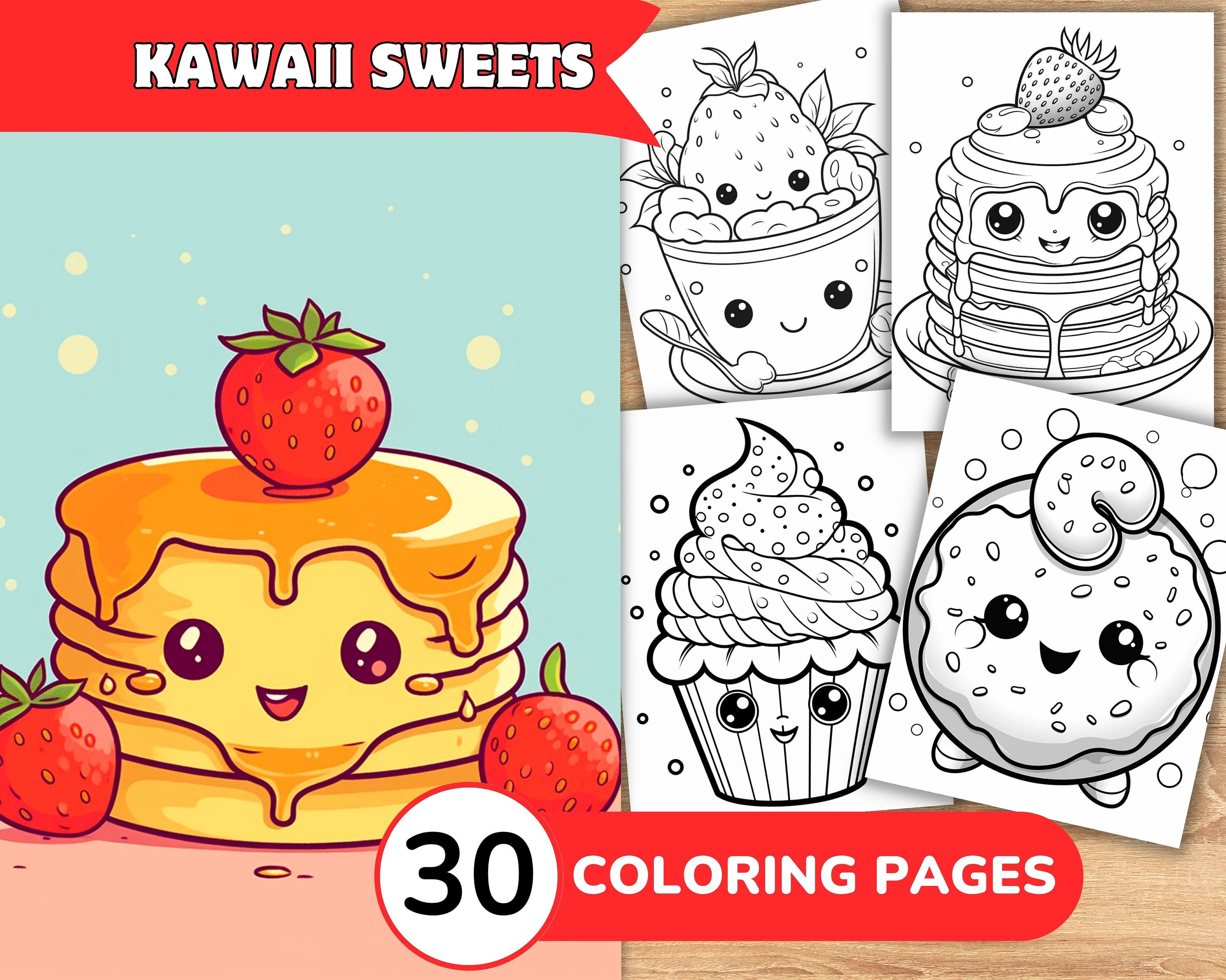 Kawaii food coloring book: 50 adorable & Relaxing Easy Kawaii Food And  Drinks