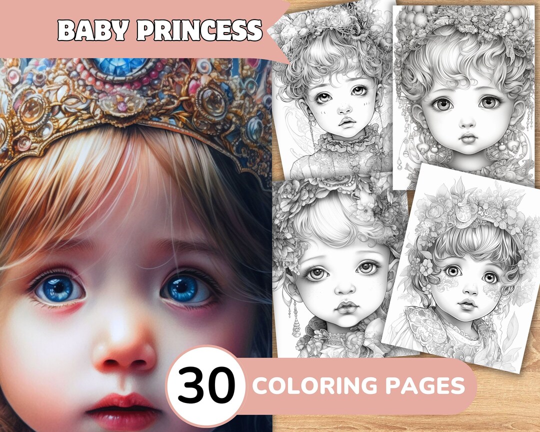 Princess Coloring Pages Book, Cute Princess Grayscale Coloring Book ...