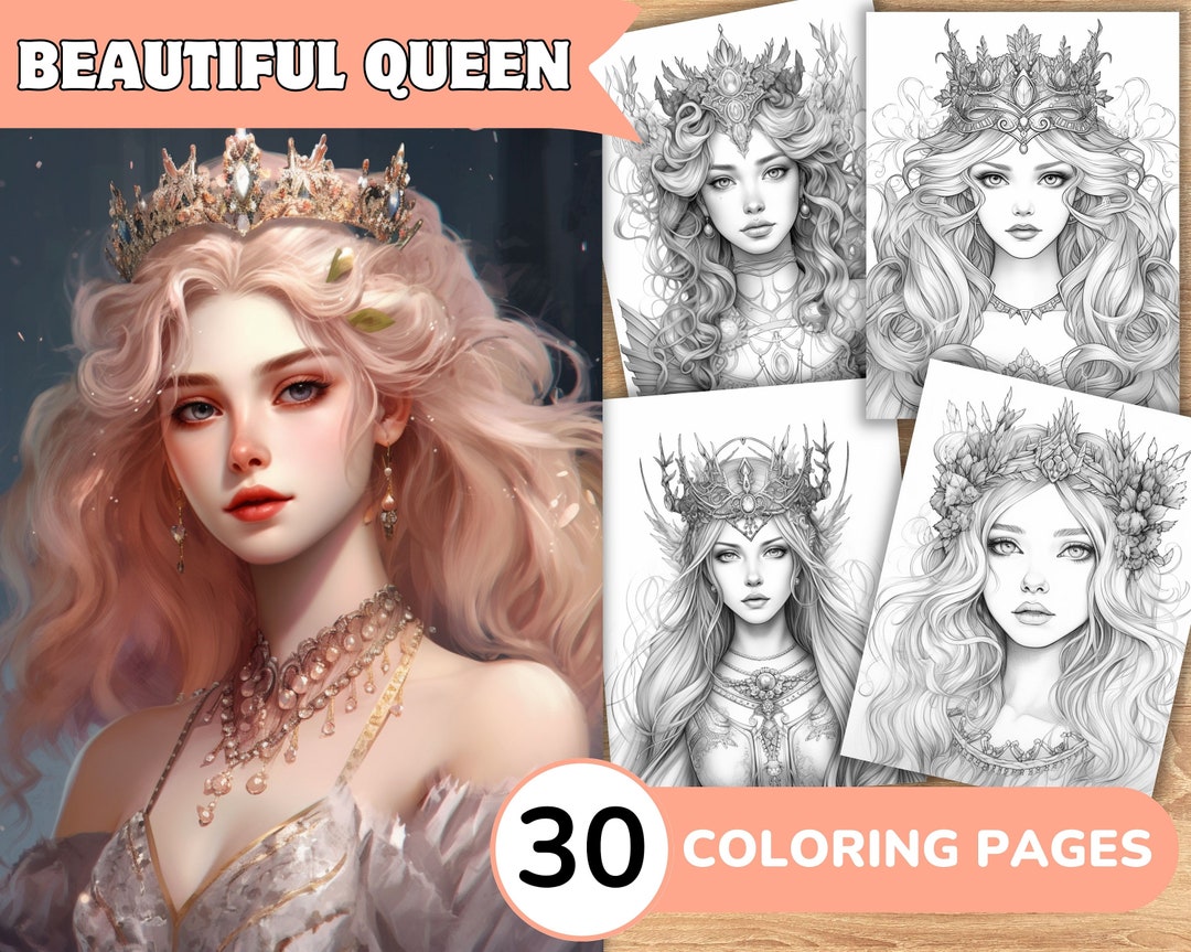 Queen Coloring Book Queen Coloring Pages cute Queen Etsy