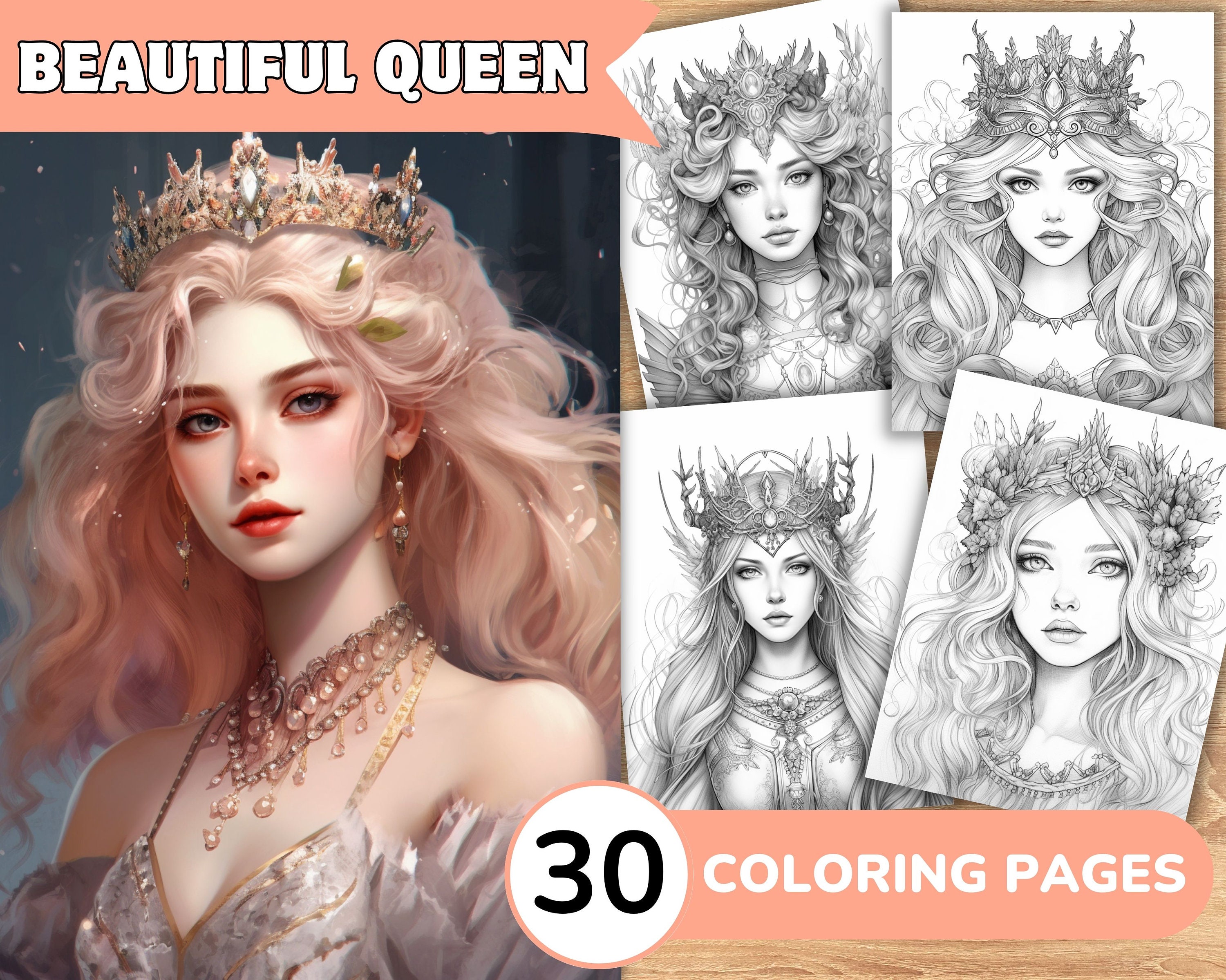 Queen Coloring Book Queen Coloring Pages cute Queen Etsy