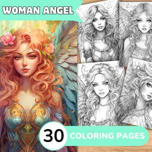 Angel Coloring Pages, Angel Coloring Book, Angel Grayscale Coloring, Grayscale Coloring Book, Coloring Pages For Adults