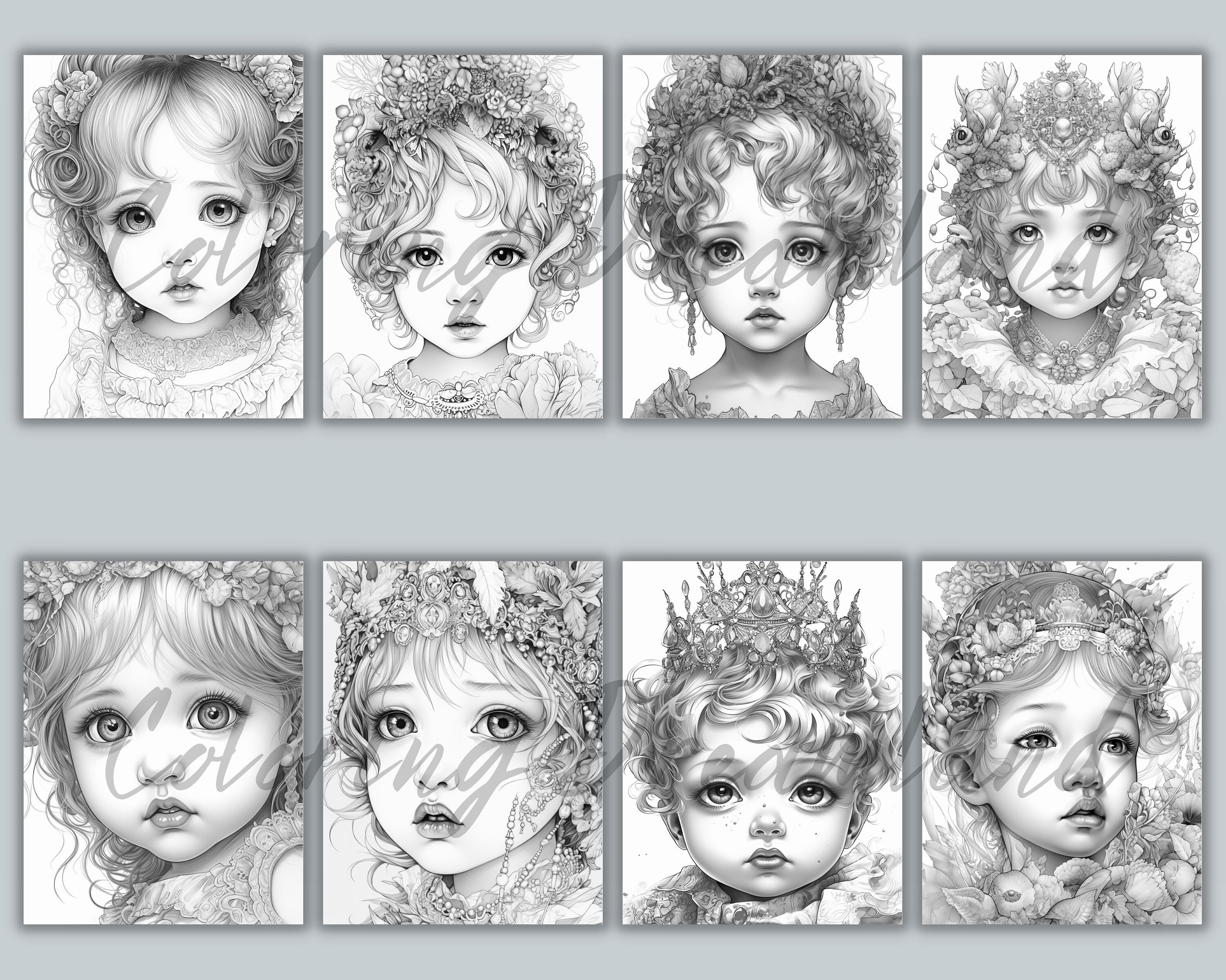 Princess Coloring Pages Book, Cute Princess Grayscale Coloring Book ...