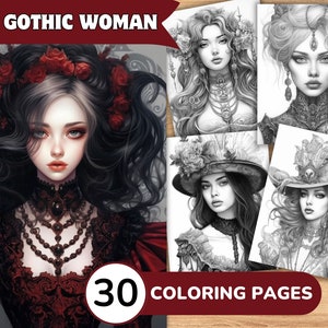 Gothic Woman Coloring Pages, Gothic Woman Coloring Book, Gothic Coloring, Woman Coloring Book, Woman Coloring Pages