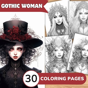 Páginas para colorear de mujer gótica, Libro para colorear de mujer gótica, Colorear gótica, Libro para colorear de mujer, Páginas para colorear de mujer