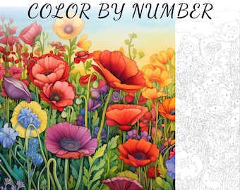 Color By Number, Paint By Number, Paint Number Adult, Coloring Numbered, Color By Number For Adults, Flower Coloring